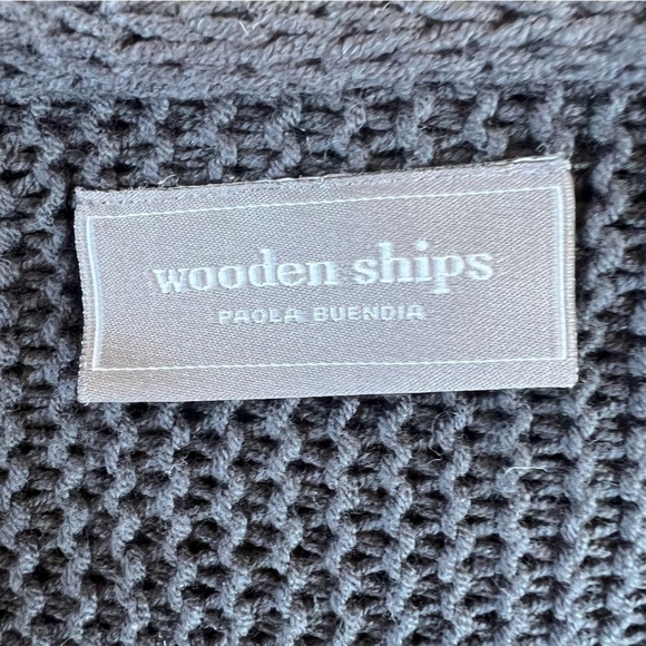 Wooden Ships Draped Cross Front Button Knit Sweater Navy Blue Size M/L - Picture 10 of 12